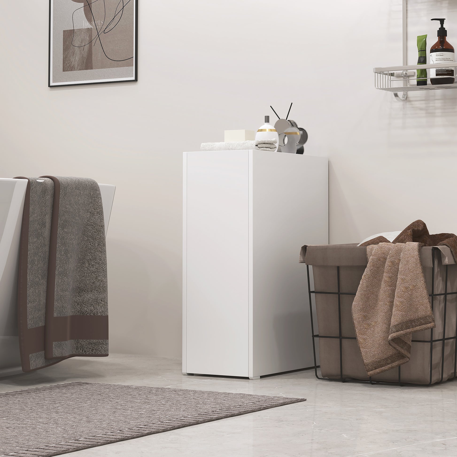 Niche Cabinet Bathroom Cabinet Slim, Toilet Cabinet with Wheel, Drawer Including 3 Deep Compartments, Side Cabinet for Small Spaces, Living Room, Bathroom, 47 x 25 x 66.5 cm White
