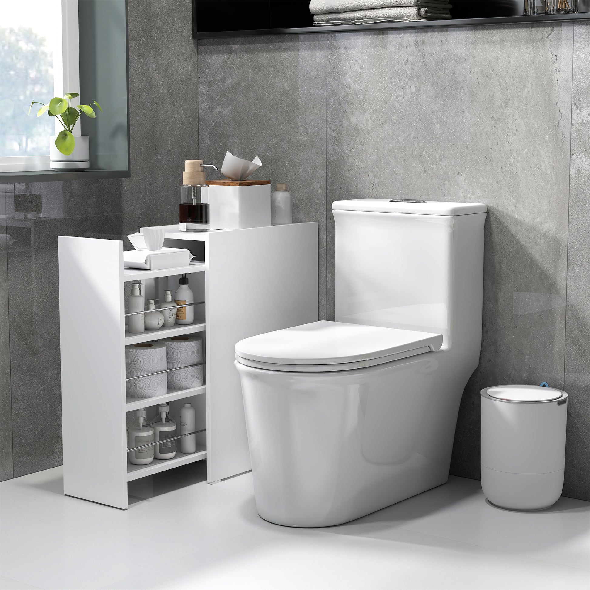 Niche Cabinet Bathroom Cabinet Slim, Toilet Cabinet with Wheel, Drawer Including 3 Deep Compartments, Side Cabinet for Small Spaces, Living Room, Bathroom, 47 x 25 x 66.5 cm White