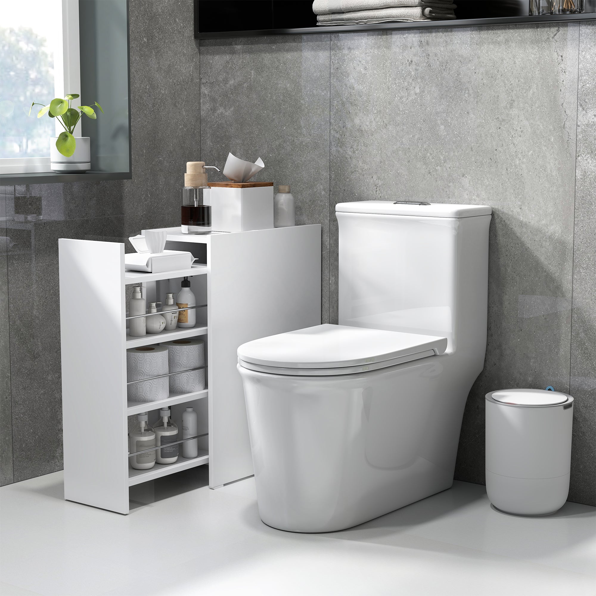 Niche Cabinet Bathroom Cabinet Slim, Toilet Cabinet with Wheel, Drawer Including 3 Deep Compartments, Side Cabinet for Small Spaces, Living Room, Bathroom, 47 x 25 x 66.5 cm White