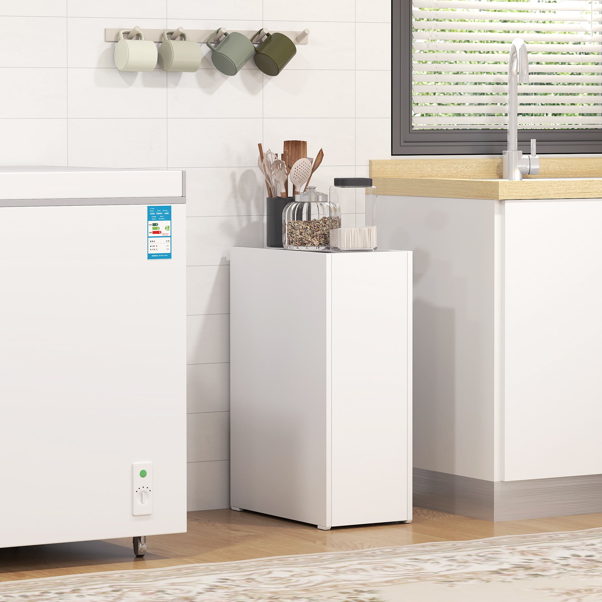 Niche Cabinet Bathroom Cabinet Slim, Toilet Cabinet with Wheel, Drawer Including 3 Deep Compartments, Side Cabinet for Small Spaces, Living Room, Bathroom, 47 x 25 x 66.5 cm White
