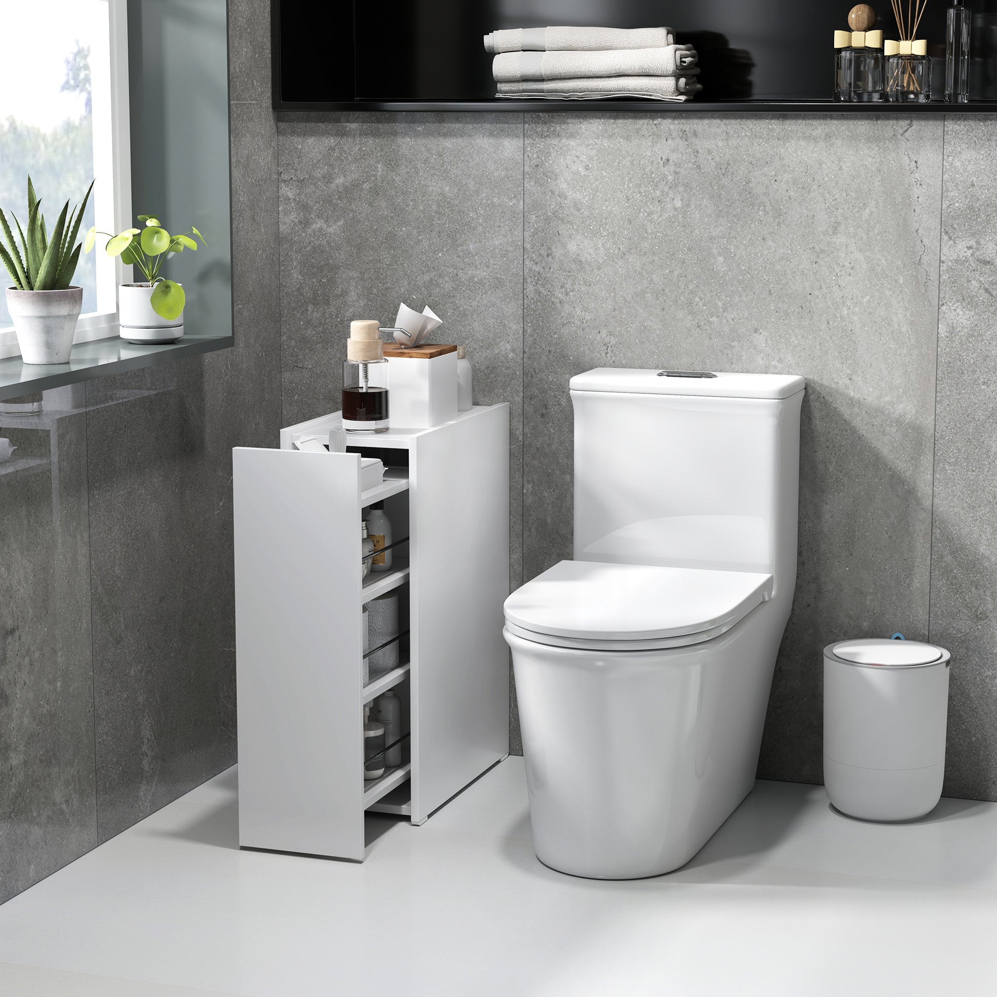 Niche Cabinet Bathroom Cabinet Slim, Toilet Cabinet with Wheel, Drawer Including 3 Deep Compartments, Side Cabinet for Small Spaces, Living Room, Bathroom, 47 x 25 x 66.5 cm White