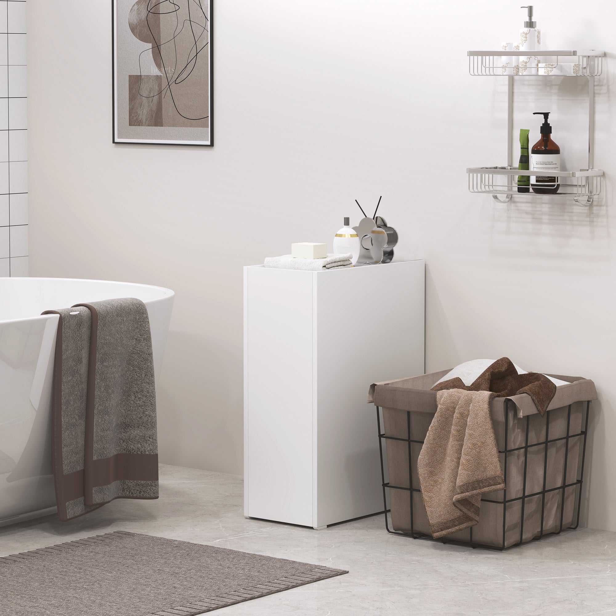 Niche Cabinet Bathroom Cabinet Slim, Toilet Cabinet with Wheel, Drawer Including 3 Deep Compartments, Side Cabinet for Small Spaces, Living Room, Bathroom, 47 x 25 x 66.5 cm White