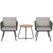 Synthetic Rattan Garden Furniture Set 3 Pieces Table and 2 Rattan Chairs with Removable Padded Cushions for Balcony Terrace Patio Gray