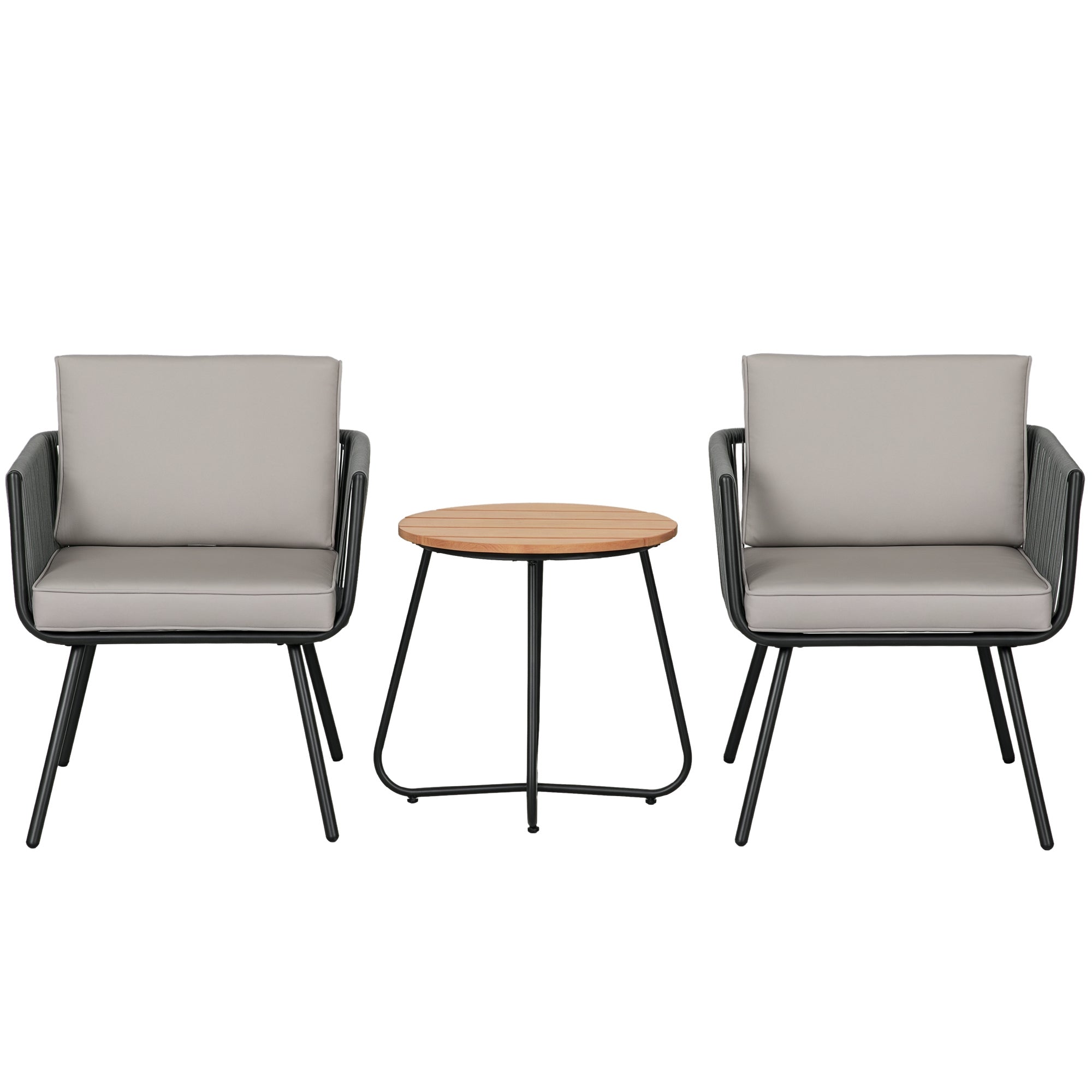 Synthetic Rattan Garden Furniture Set 3 Pieces Table and 2 Rattan Chairs with Removable Padded Cushions for Balcony Terrace Patio Gray