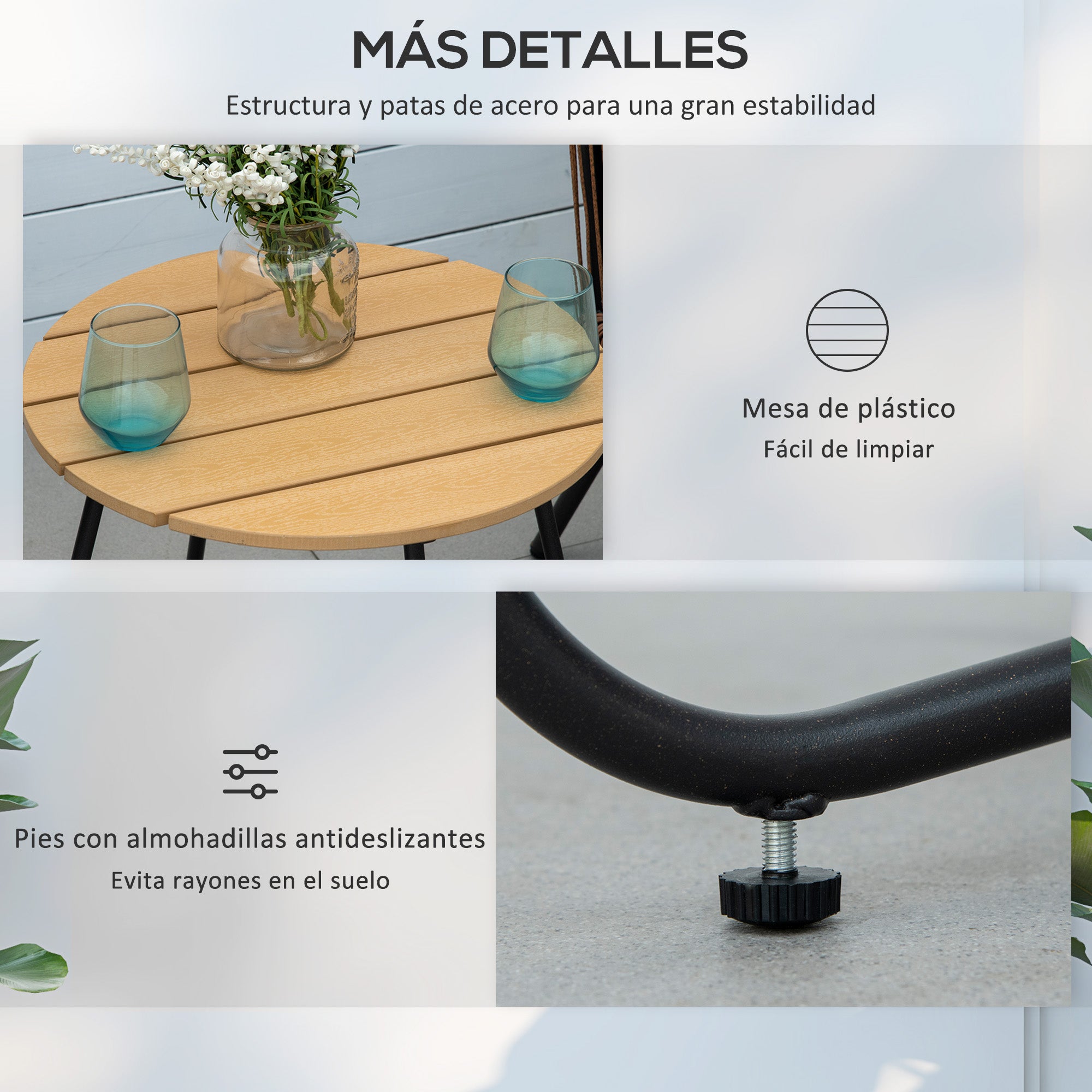 Synthetic Rattan Garden Furniture Set 3 Pieces Table and 2 Rattan Chairs with Removable Padded Cushions for Balcony Terrace Patio Gray