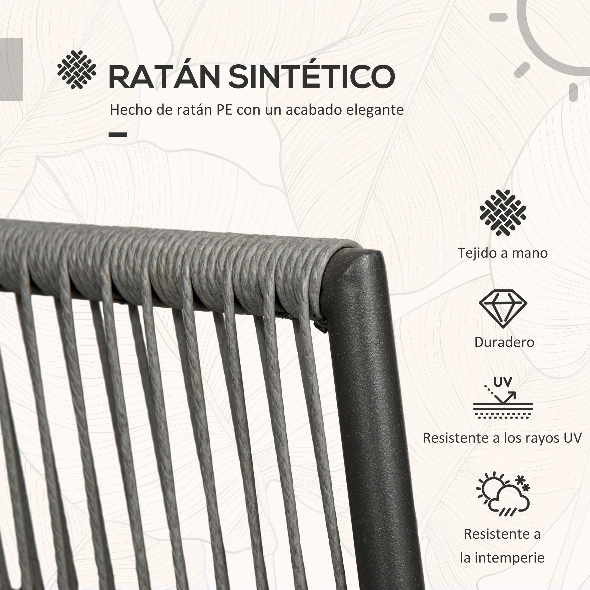 Synthetic Rattan Garden Furniture Set 3 Pieces Table and 2 Rattan Chairs with Removable Padded Cushions for Balcony Terrace Patio Gray