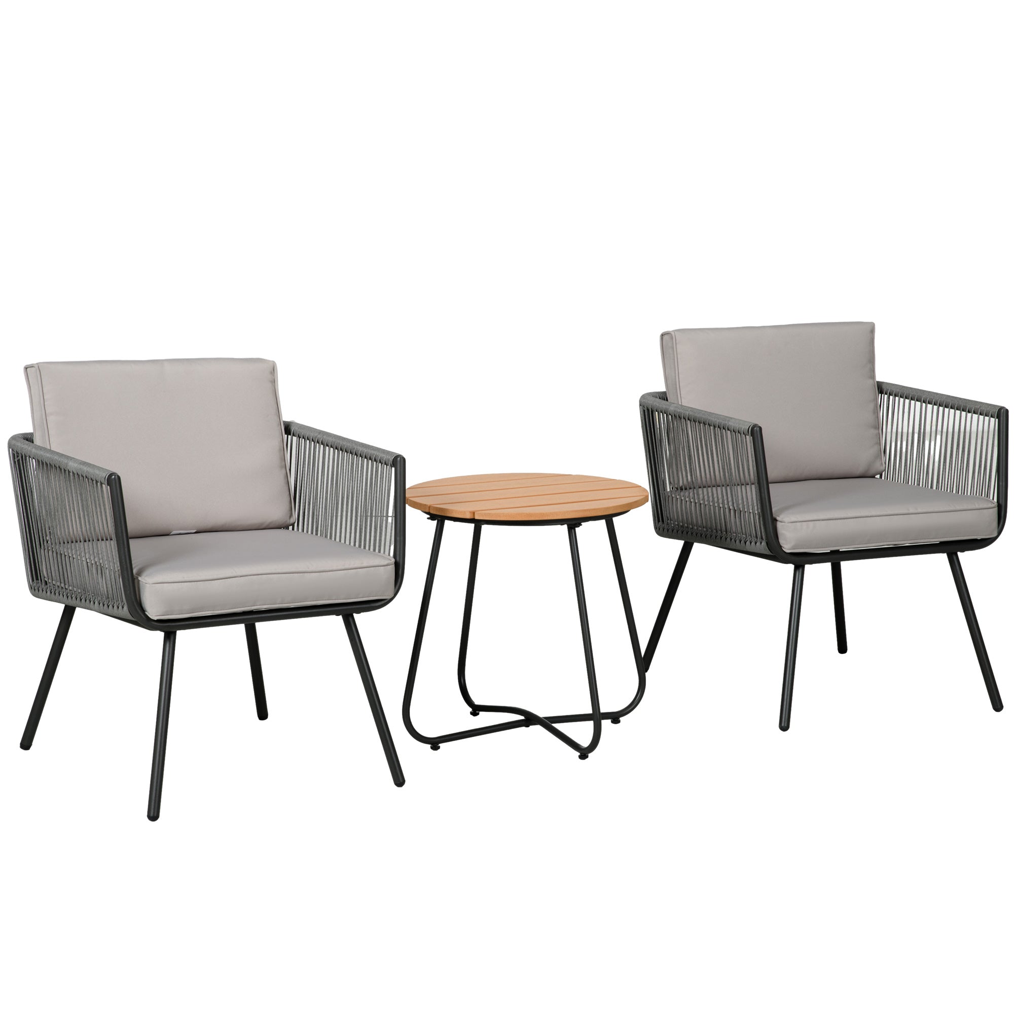 Synthetic Rattan Garden Furniture Set 3 Pieces Table and 2 Rattan Chairs with Removable Padded Cushions for Balcony Terrace Patio Gray