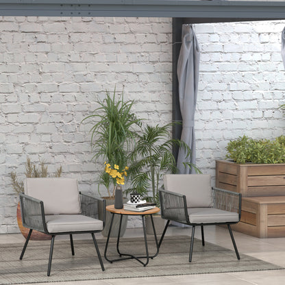 Synthetic Rattan Garden Furniture Set 3 Pieces Table and 2 Rattan Chairs with Removable Padded Cushions for Balcony Terrace Patio Gray