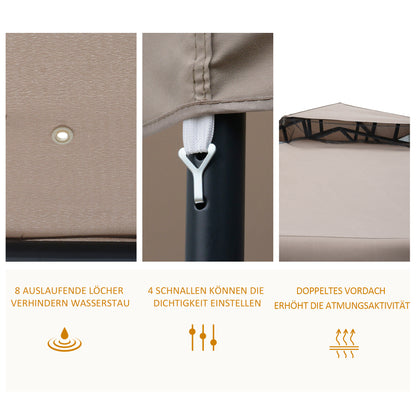 Pavilion with Double Roof, approx. 3x3 m Waterproof Stable Winterproof Garden Pavilion with Mosquito Net, Side Panels, Metal Garden Pavilion for Garden, Terrace, Gray