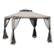 Pavilion with Double Roof, approx. 3x3 m Waterproof Stable Winterproof Garden Pavilion with Mosquito Net, Side Panels, Metal Garden Pavilion for Garden, Terrace, Gray