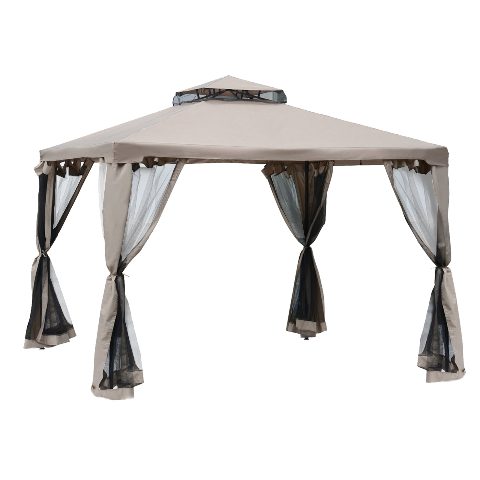 Pavilion with Double Roof, approx. 3x3 m Waterproof Stable Winterproof Garden Pavilion with Mosquito Net, Side Panels, Metal Garden Pavilion for Garden, Terrace, Gray