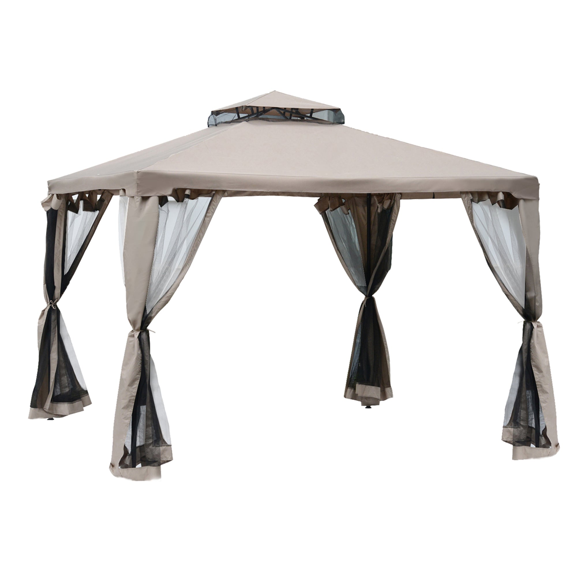 Pavilion with Double Roof, approx. 3x3 m Waterproof Stable Winterproof Garden Pavilion with Mosquito Net, Side Panels, Metal Garden Pavilion for Garden, Terrace, Gray