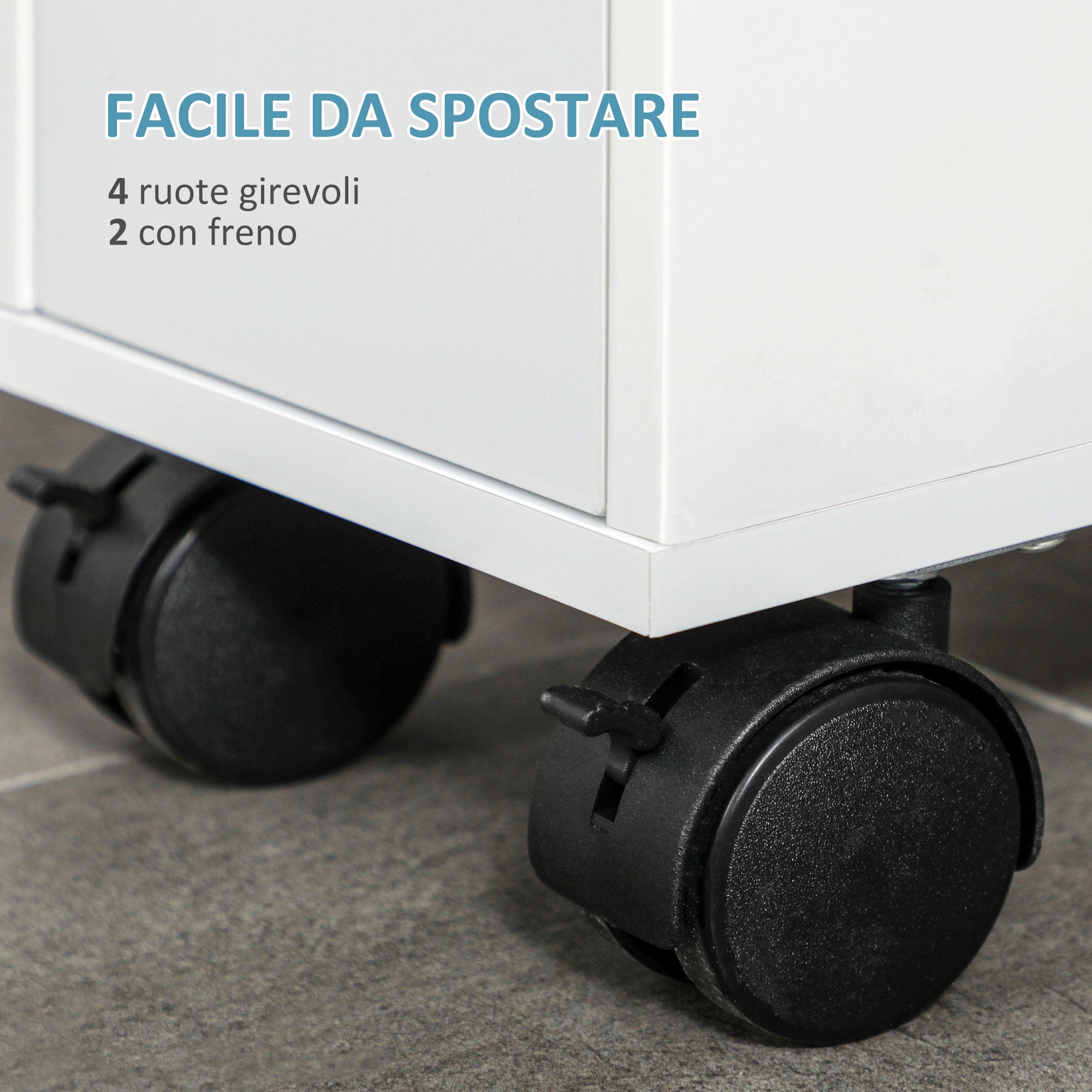 Bathroom Space Saver Cabinet with 4 Wheels, 2 Drawers, and Open Shelf, 16x49.5x66cm, White