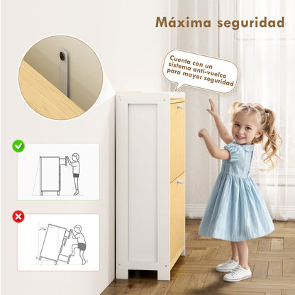 Narrow Shoe Cabinet with 2 Bamboo Doors with Adjustable Shelves for 12 Pairs of Shoes 60x24x82.5 cm White and Natural