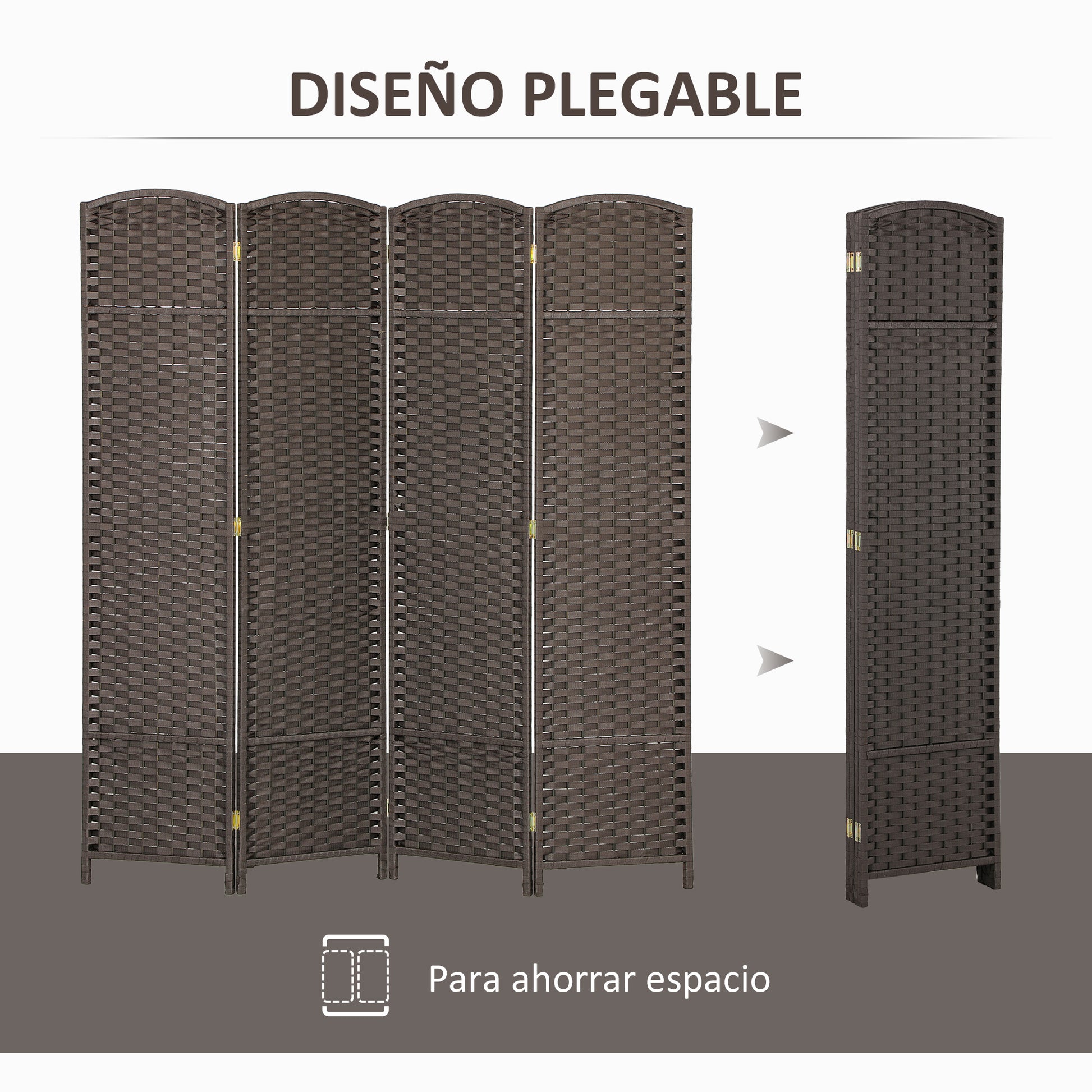 4-Panel Room Divider 160x170 cm Foldable Room Separator for Living Room Bedroom Office Brown