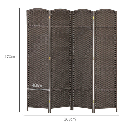 4-Panel Room Divider 160x170 cm Foldable Room Separator for Living Room Bedroom Office Brown