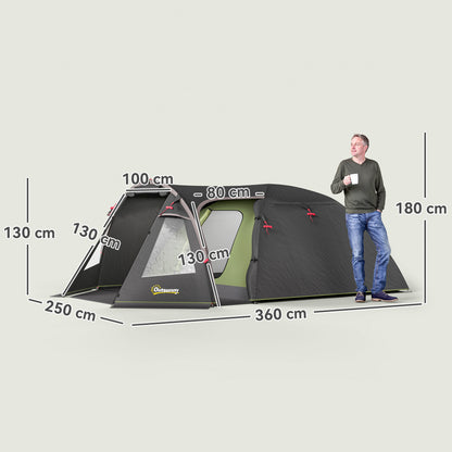 Tunnel Tent for 4 persons lightweight, stable waterproof UV 50+ camping tent with canopy double door window, groundsheet family tent with 3000mm water column tent for camping travel trekking garden