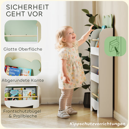 Children's Bookcase, 3-Tier Bear-Themed Toy & Book Shelf for Kids' Room, 21.7 x 5.9 x 43.3 in (55 x 15 x 110 cm), Green