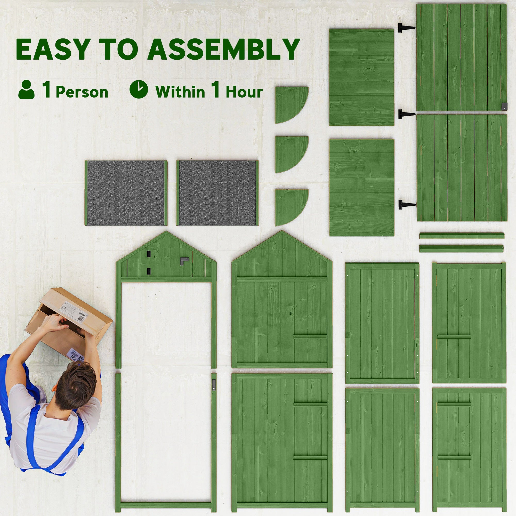 Wooden Garden Storage Shed with 3 Removable Shelves, Lockable Door, Asphalt Gable Roof & Window – 77 x 54.2 x 179 cm (Green)