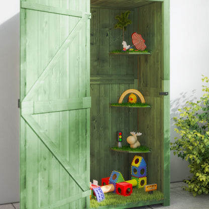 Wooden Garden Storage Shed with 3 Removable Shelves, Lockable Door, Asphalt Gable Roof & Window – 77 x 54.2 x 179 cm (Green)