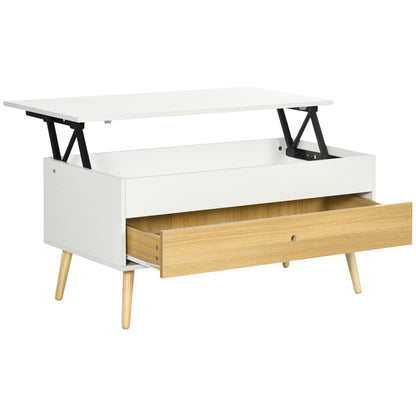 Rectangular Lift-Top Coffee Table Living Room Table with 1 Drawer and Storage in Wood dim. 100L x 50W x 49H cm White