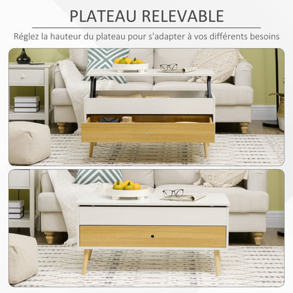 Rectangular Lift-Top Coffee Table Living Room Table with 1 Drawer and Storage in Wood dim. 100L x 50W x 49H cm White