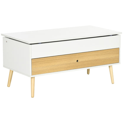Rectangular Lift-Top Coffee Table Living Room Table with 1 Drawer and Storage in Wood dim. 100L x 50W x 49H cm White