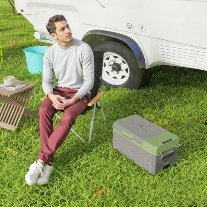 16.3 Liter Compressor Cooler electric Cooler with ECO Mode Cooling Function Freezer Box Thermobox Mini Fridge 12/220 Volts for Car Socket Truck Camping Boat Gray+Green