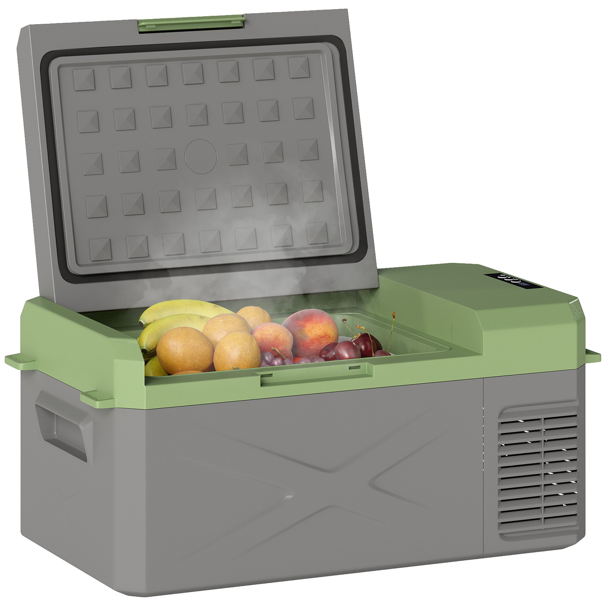 16.3 Liter Compressor Cooler electric Cooler with ECO Mode Cooling Function Freezer Box Thermobox Mini Fridge 12/220 Volts for Car Socket Truck Camping Boat Gray+Green
