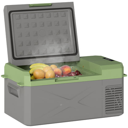 16.3 Liter Compressor Cooler electric Cooler with ECO Mode Cooling Function Freezer Box Thermobox Mini Fridge 12/220 Volts for Car Socket Truck Camping Boat Gray+Green