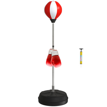 Adjustable Height Punching Bag on Stand with Gloves, Pump, and Weighted Base for Kids and Beginners - Red