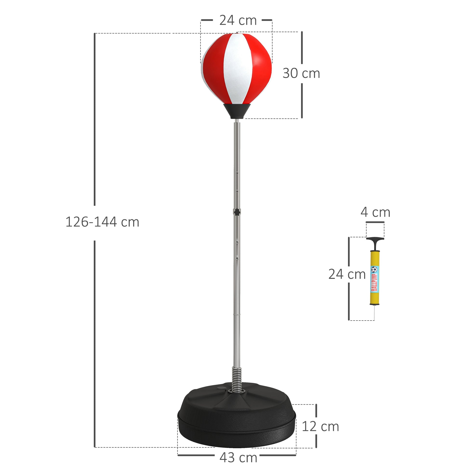 Adjustable Height Punching Bag on Stand with Gloves, Pump, and Weighted Base for Kids and Beginners - Red