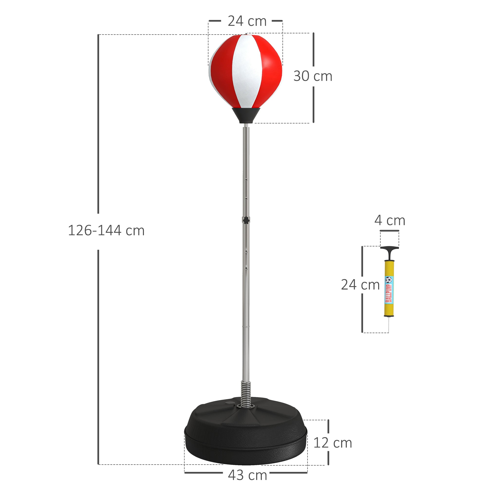 Adjustable Height Punching Bag on Stand with Gloves, Pump, and Weighted Base for Kids and Beginners - Red