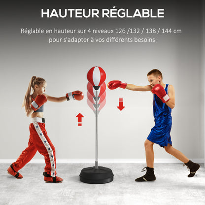 Adjustable Height Punching Bag on Stand with Gloves, Pump, and Weighted Base for Kids and Beginners - Red