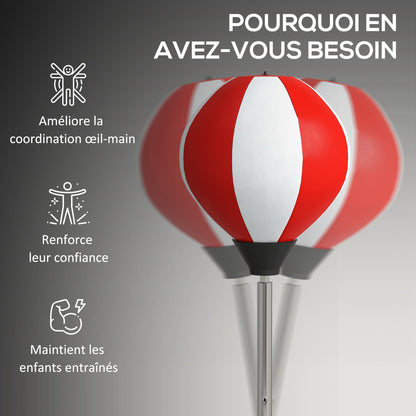 Adjustable Height Punching Bag on Stand with Gloves, Pump, and Weighted Base for Kids and Beginners - Red