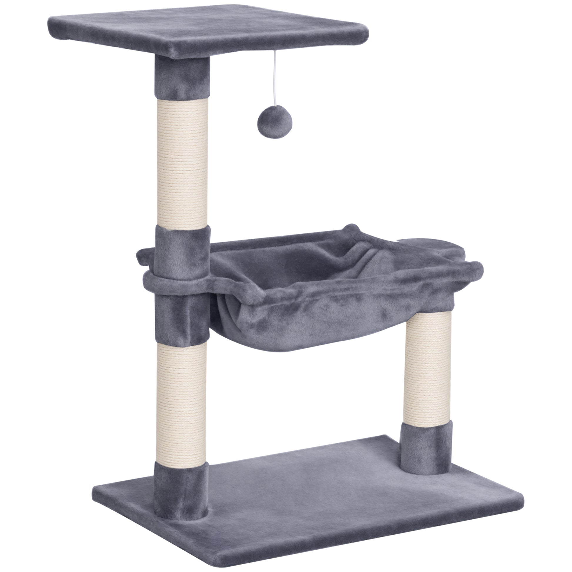 Climbing Tree Cat Scratching Post with Sisal Column Plush Hammock Chipboard Grey 50 x 36 x 70 cm