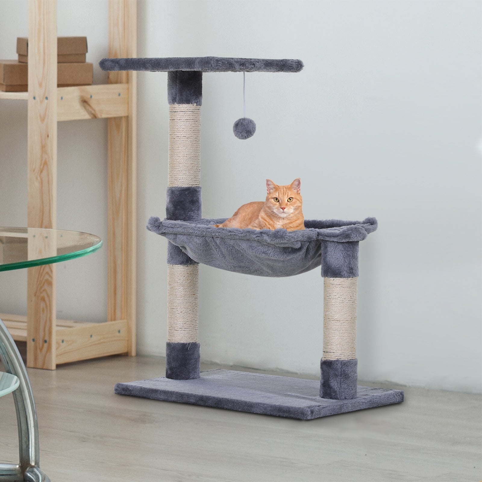Climbing Tree Cat Scratching Post with Sisal Column Plush Hammock Chipboard Grey 50 x 36 x 70 cm
