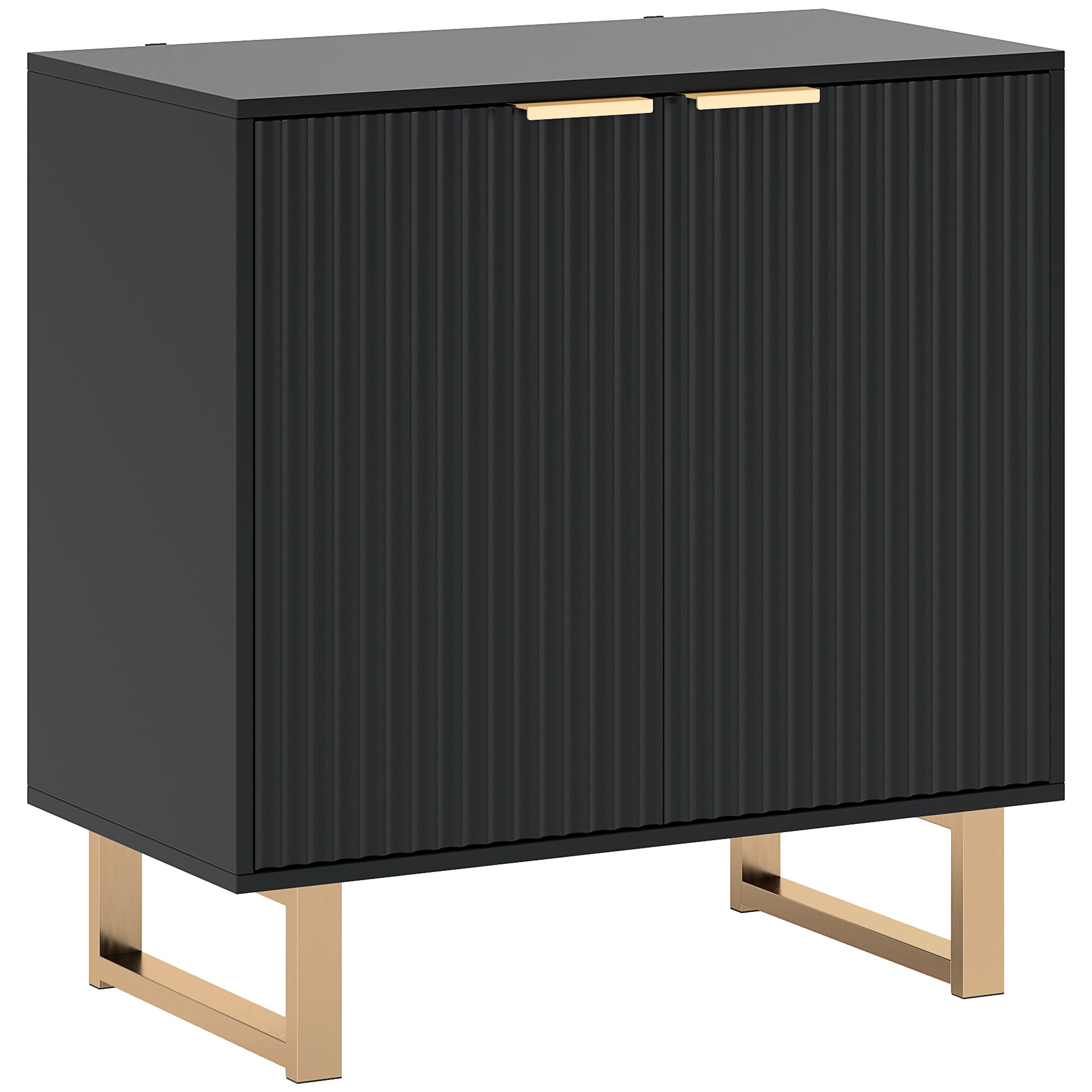 Modern Style Buffet Storage Cabinet with 2 Fluted Doors, Adjustable Shelf, Metal Legs - Dining Room, Kitchen, and Living Room Buffet, dim. 76.5 x 39 x 77 cm, black