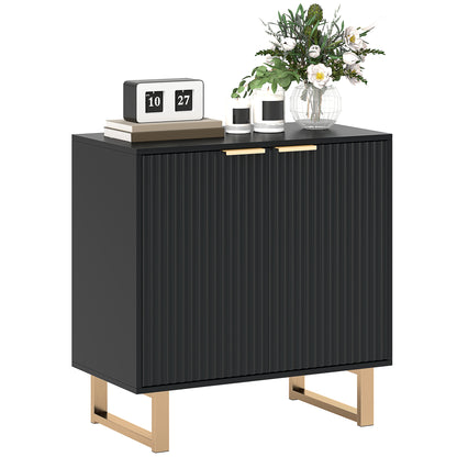 Modern Style Buffet Storage Cabinet with 2 Fluted Doors, Adjustable Shelf, Metal Legs - Dining Room, Kitchen, and Living Room Buffet, dim. 76.5 x 39 x 77 cm, black