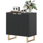 Modern Style Buffet Storage Cabinet with 2 Fluted Doors, Adjustable Shelf, Metal Legs - Dining Room, Kitchen, and Living Room Buffet, dim. 76.5 x 39 x 77 cm, black