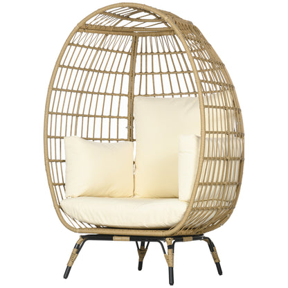 Wicker Chair in Basket Shape, Rattan Chair with Seat Cushion, Elevated Garden Chair for Balcony, Terrace, Metal, Khaki, 105 x 90 x 148 cm