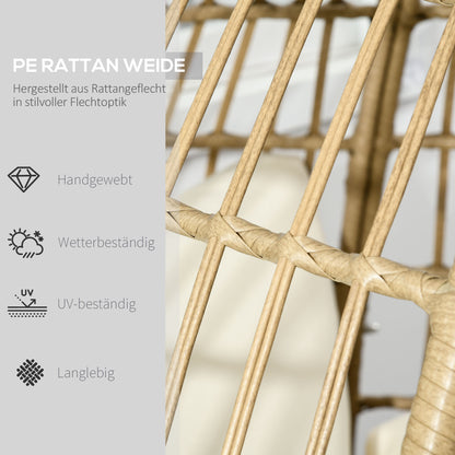 Wicker Chair in Basket Shape, Rattan Chair with Seat Cushion, Elevated Garden Chair for Balcony, Terrace, Metal, Khaki, 105 x 90 x 148 cm