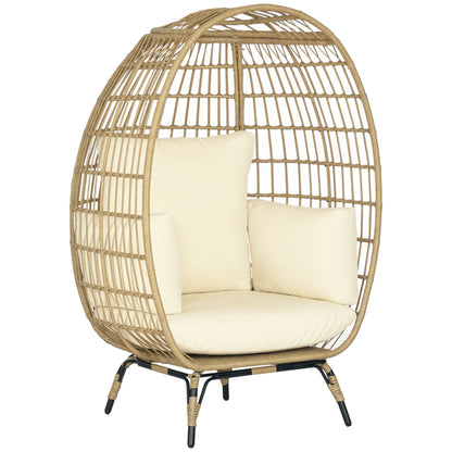Wicker Chair in Basket Shape, Rattan Chair with Seat Cushion, Elevated Garden Chair for Balcony, Terrace, Metal, Khaki, 105 x 90 x 148 cm