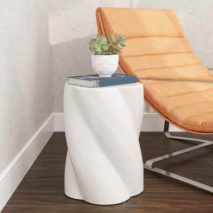 Ceramic Spiral Stool 120kg Load Capacity Ø33 x 45 cm Weatherproof Garden Stool with Lid Side Table Flower Stool Footstool for Indoor Outdoor Camping Garden Balcony White