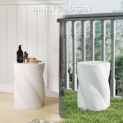 Ceramic Spiral Stool 120kg Load Capacity Ø33 x 45 cm Weatherproof Garden Stool with Lid Side Table Flower Stool Footstool for Indoor Outdoor Camping Garden Balcony White