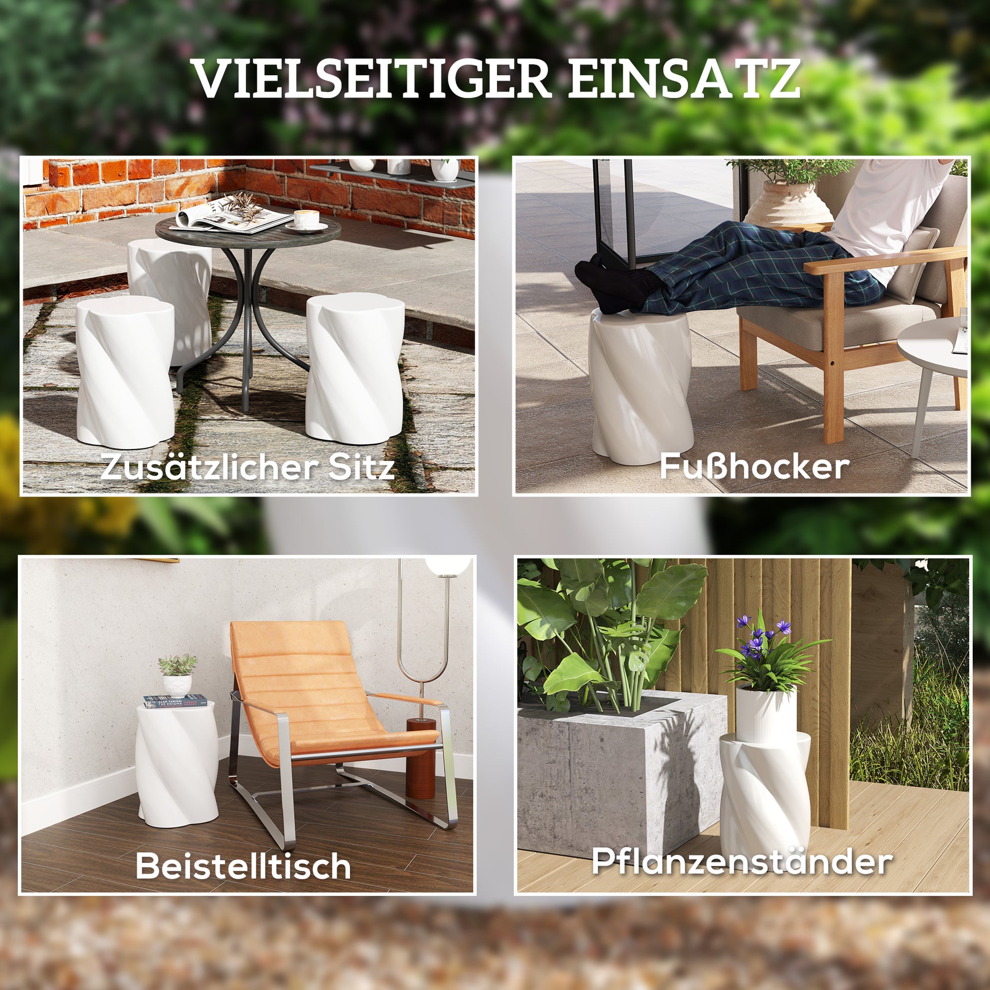 Ceramic Spiral Stool 120kg Load Capacity Ø33 x 45 cm Weatherproof Garden Stool with Lid Side Table Flower Stool Footstool for Indoor Outdoor Camping Garden Balcony White