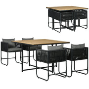 5-Piece Synthetic Rattan Garden Furniture Set for Outdoor Garden with Square Table and 4 Chairs Cushions Black and Natural