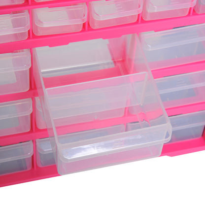 Plastic Hardware Organizer with 39 Transparent Drawers, Wall Mount or Freestanding 38x16x47.5cm Pink
