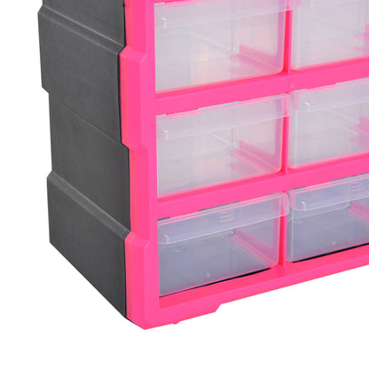 Plastic Hardware Organizer with 39 Transparent Drawers, Wall Mount or Freestanding 38x16x47.5cm Pink