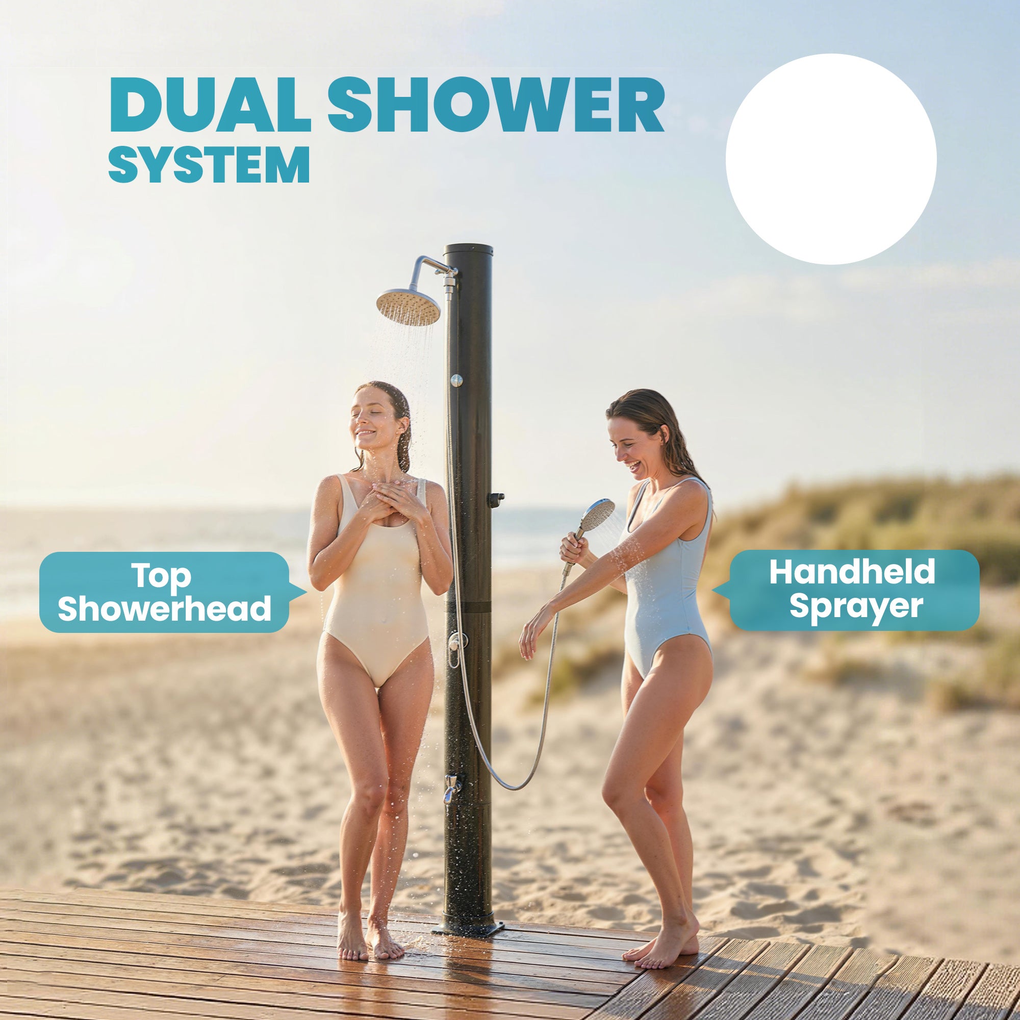 40L Solar Garden Shower with Handheld & Overhead Shower, Adjustable Temp up to 140°F, No Electricity – Outdoor Pool Shower
